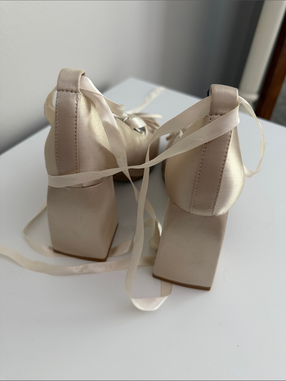 Cider Ballet Satin Bow Mary Jane Heels - Cream - Picture 4 of 5